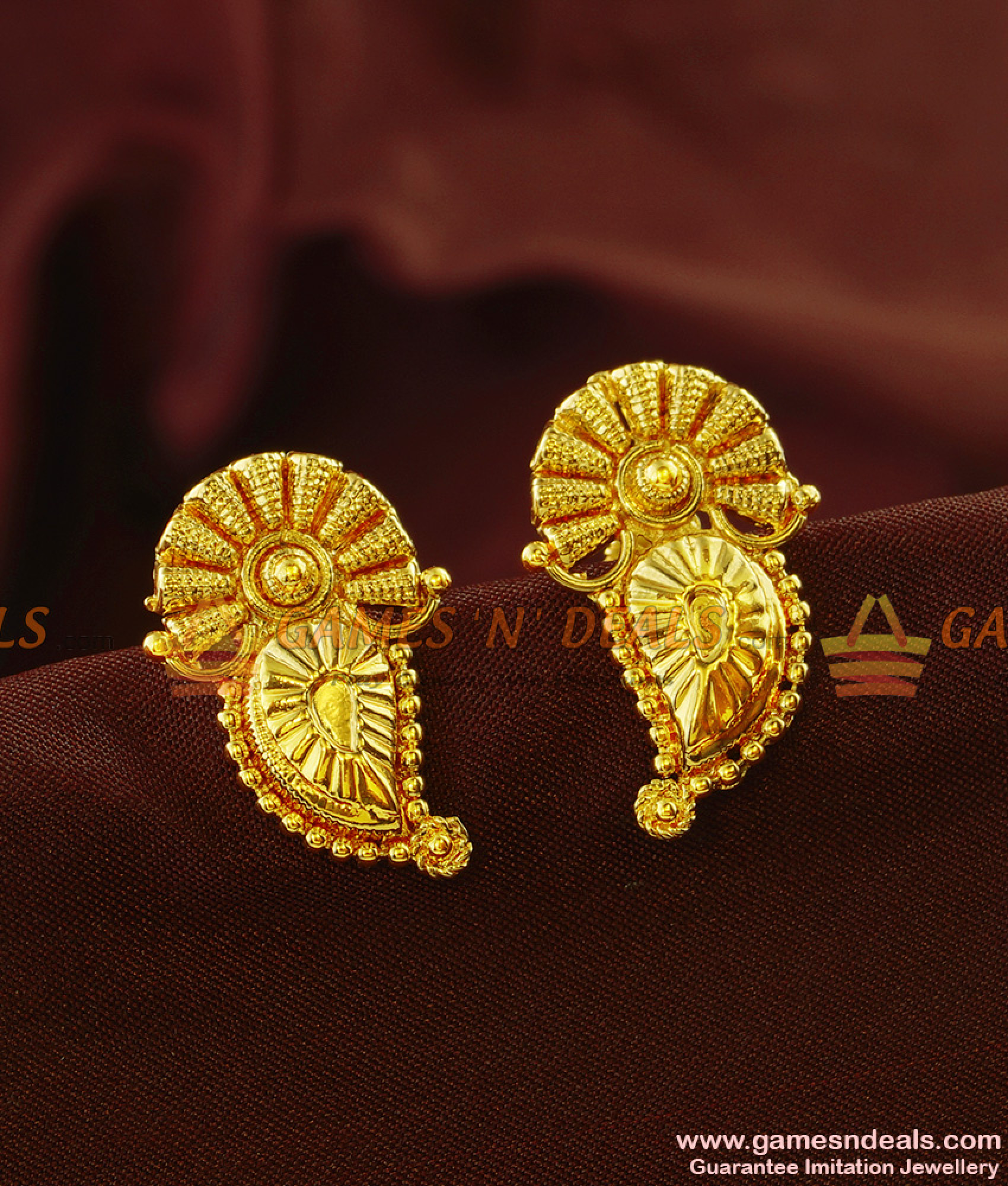 One Gram Gold Attractive Daily Wear Fancy Mango Stud Imitation Earrings Low Price Online